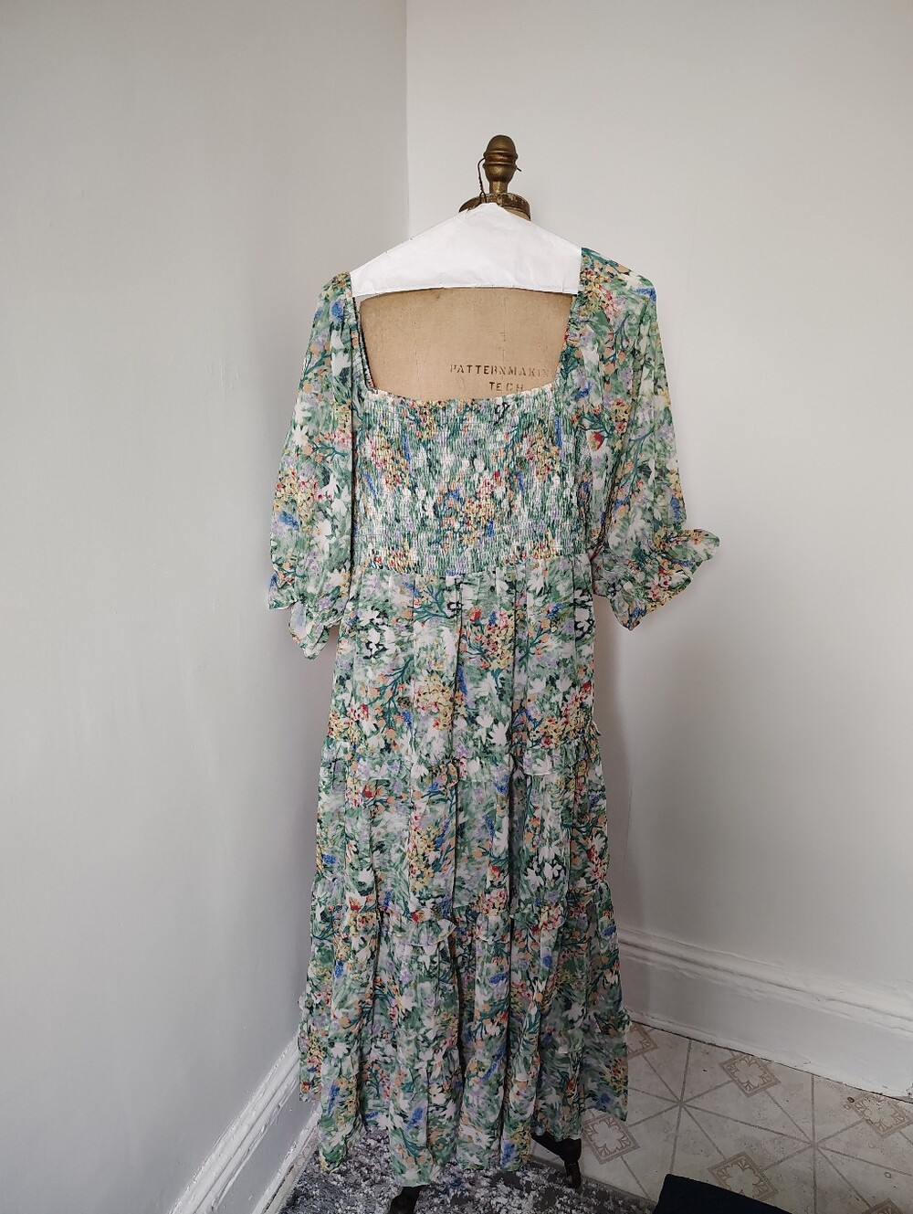 DAVI & DANI Pastel Green Floral Smocked Maxi Dress